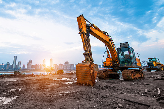 Heavy equipment on construction site.